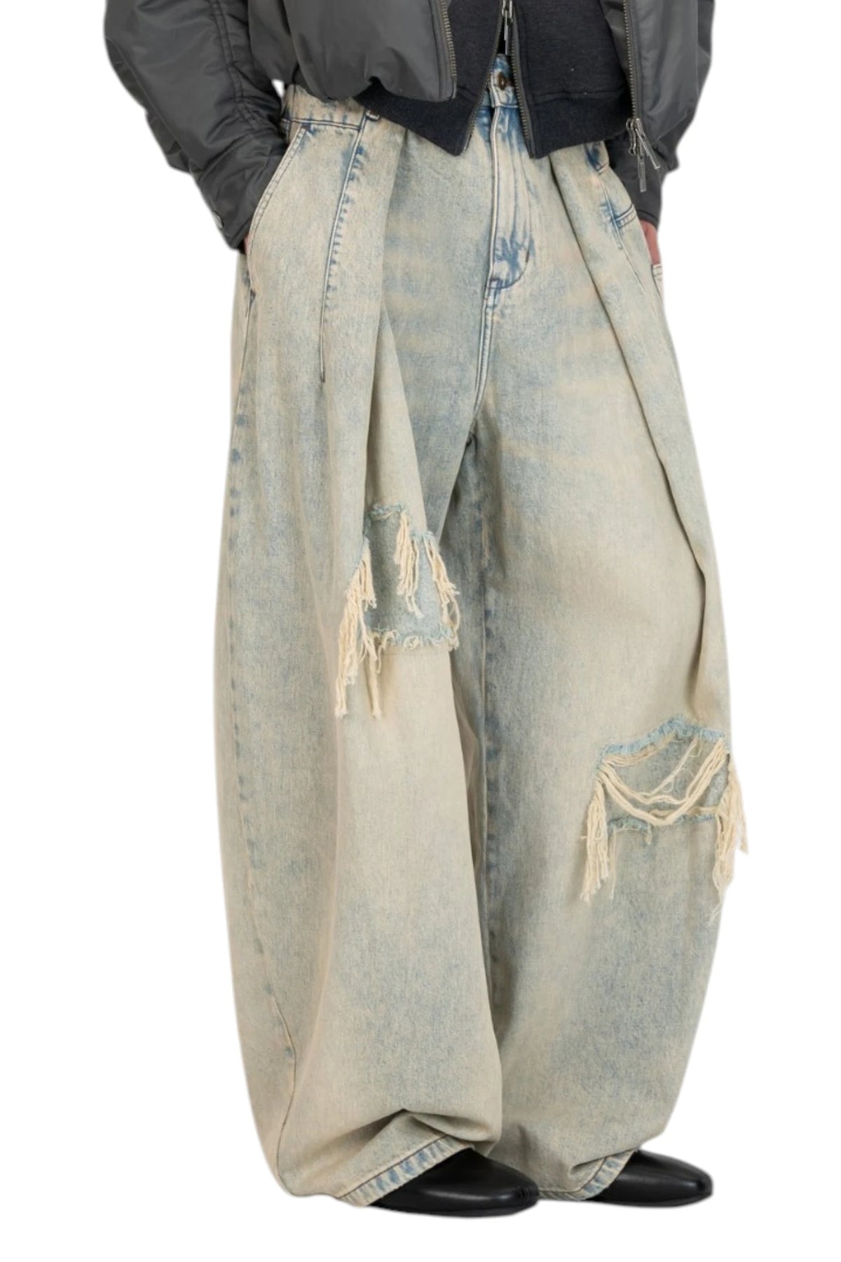Feng Chen Wang Light Blue Washed Deconstructed Denim Pants