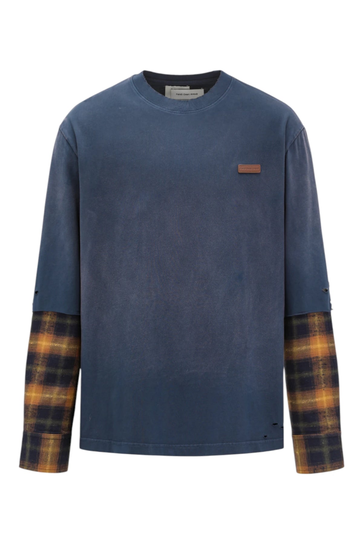 Feng Chen Wang Navy Gradient Washed Patchwrok Long-Sleeve T-Shirt