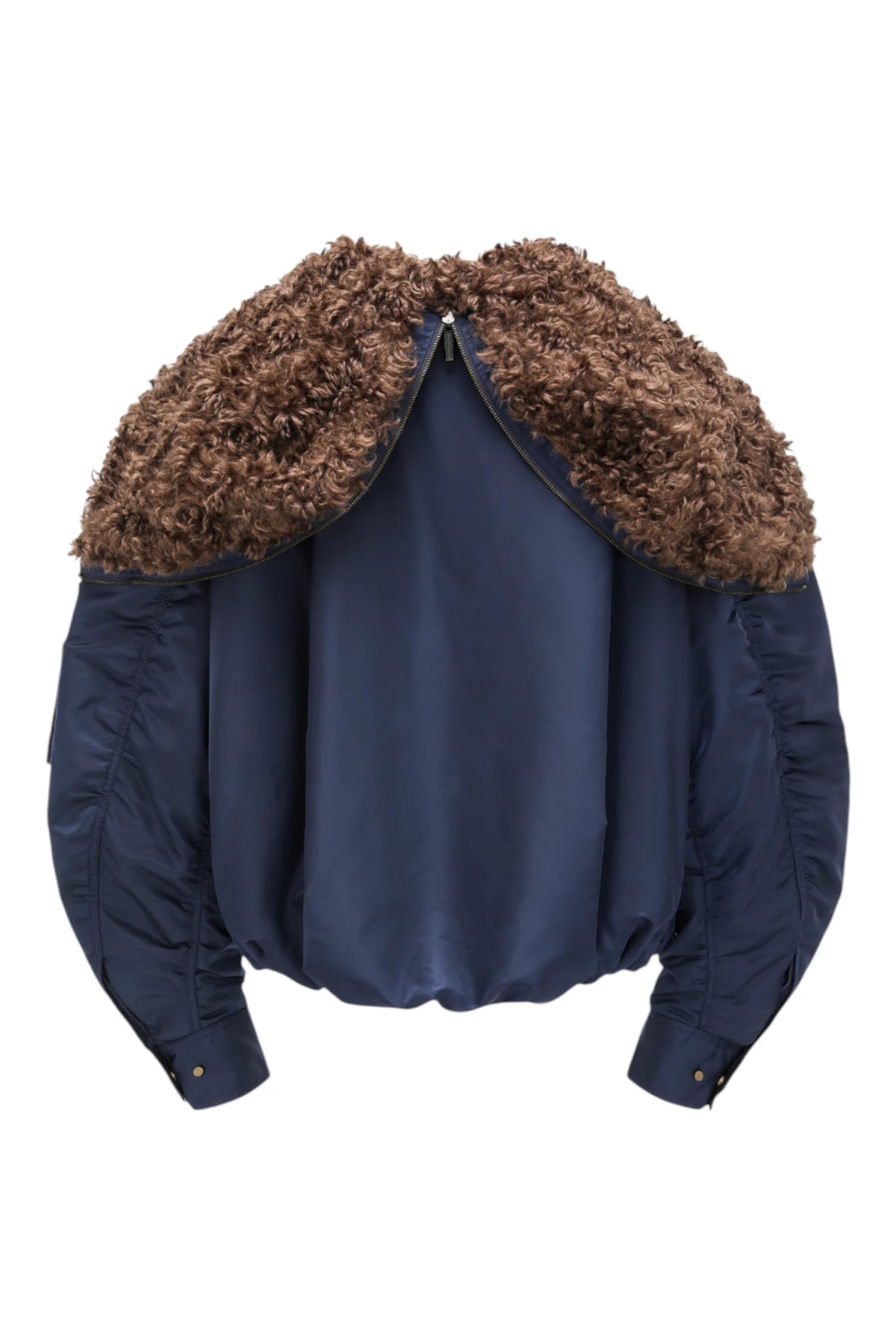 Feng Chen Wang Navy Nylon Jacket With Faux Fur Collar