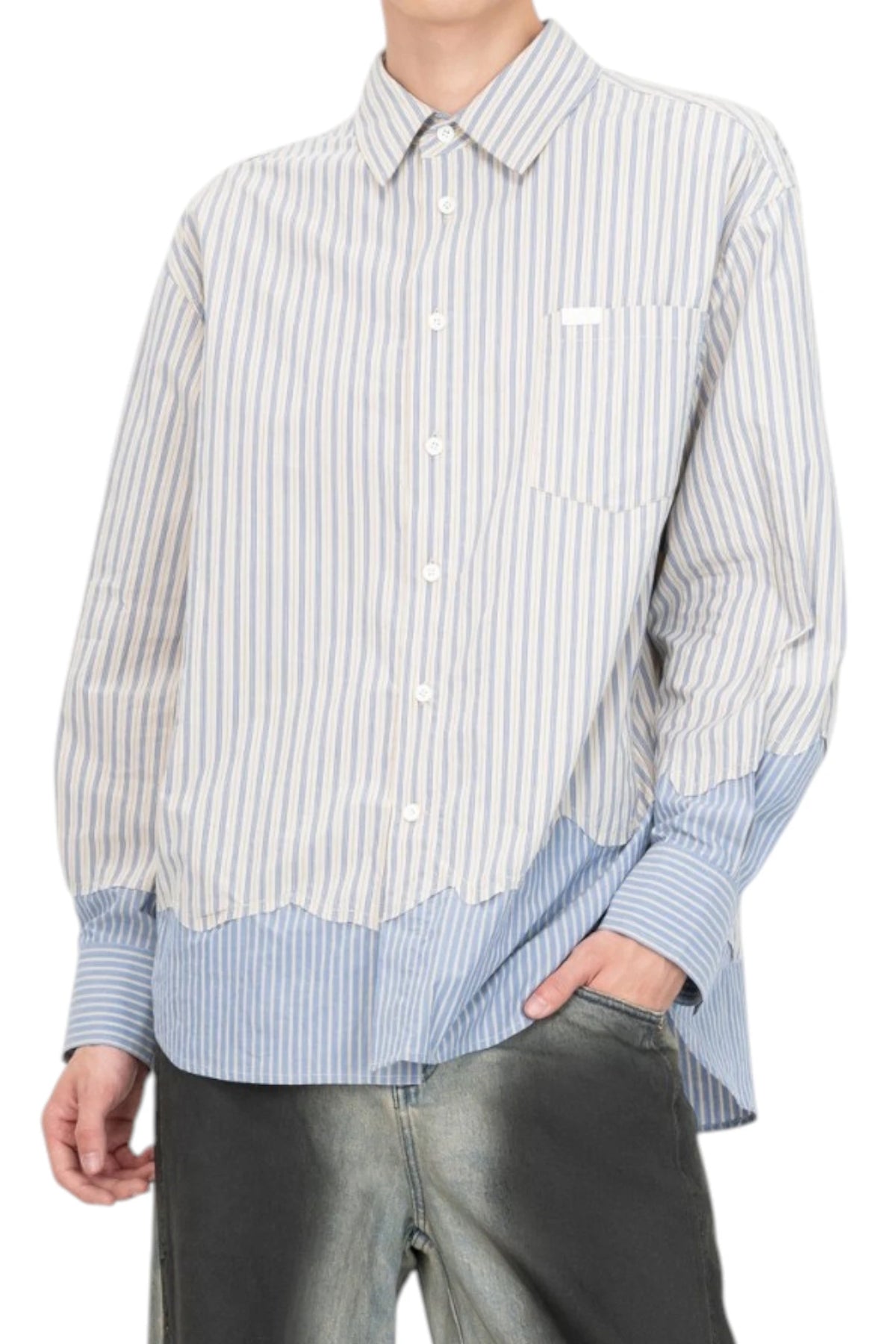 Feng Chen Wang Striped Patchwork Long-Sleeve Shirt
