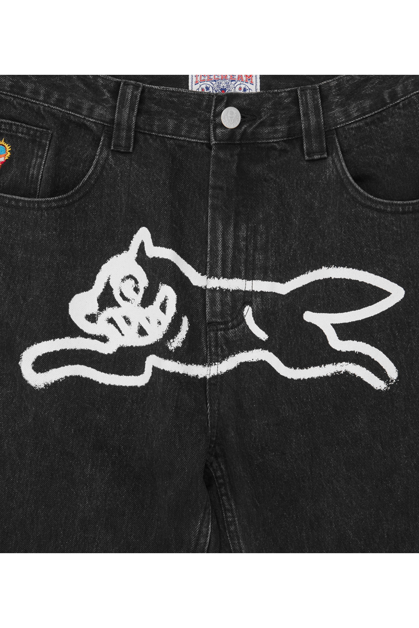 ICECREAM Spray Paint Running Dog Double Scoop Denim Pants