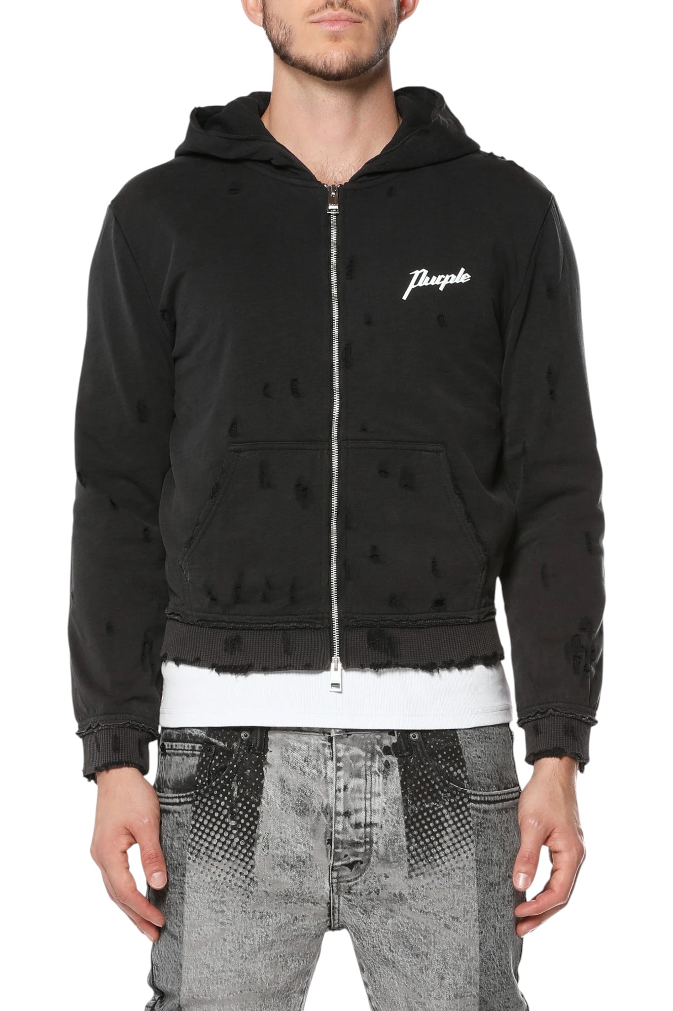 Purple Brand Mwt Slub Shrunken Fz Hoodie