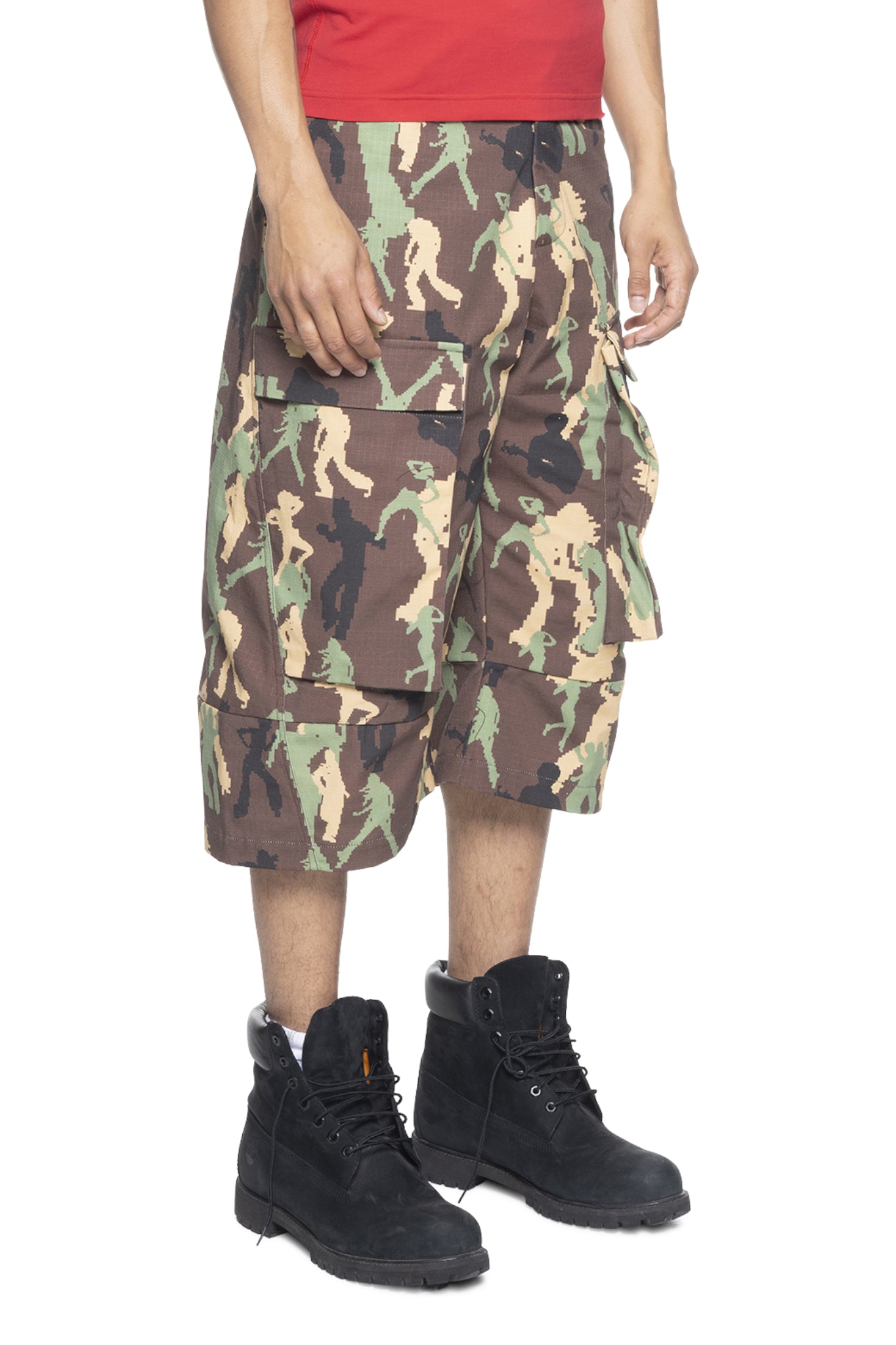 Spencer Badu Camo Slashed Shorts