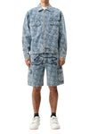 ICECREAM Repeat Print Denim Cargo Shorts
