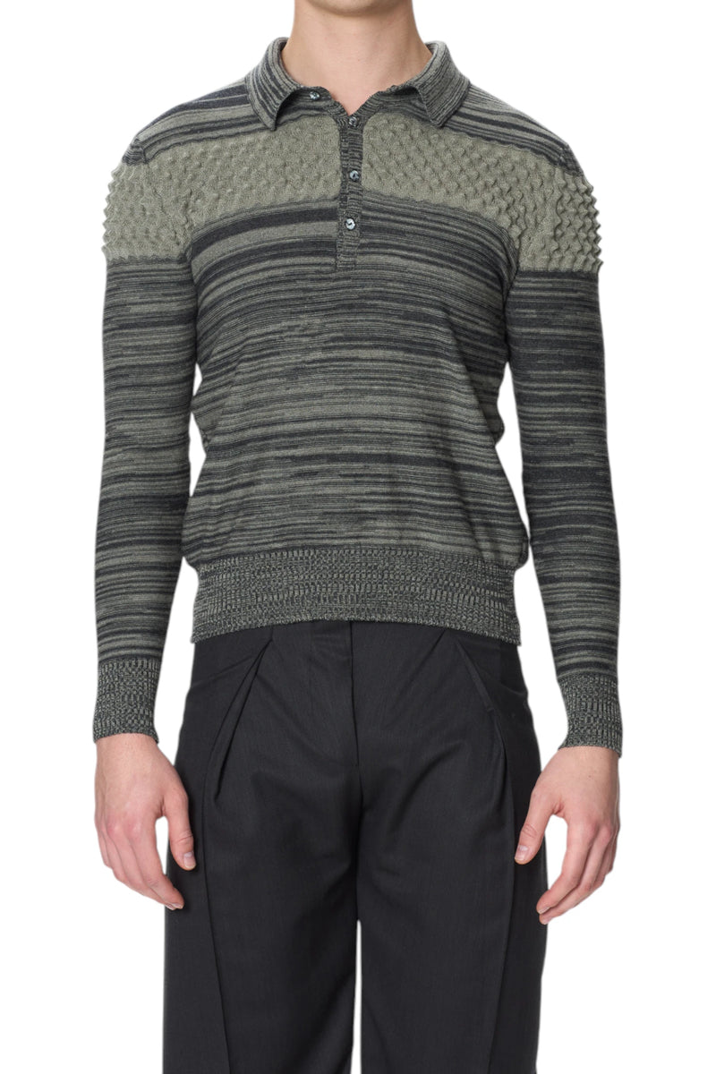 Chet Lo Collared Melange Polo With Mini Spikes