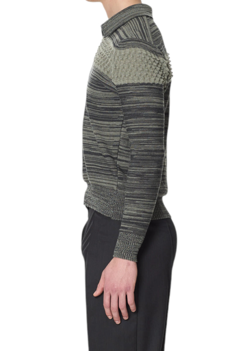 Chet Lo Collared Melange Polo With Mini Spikes