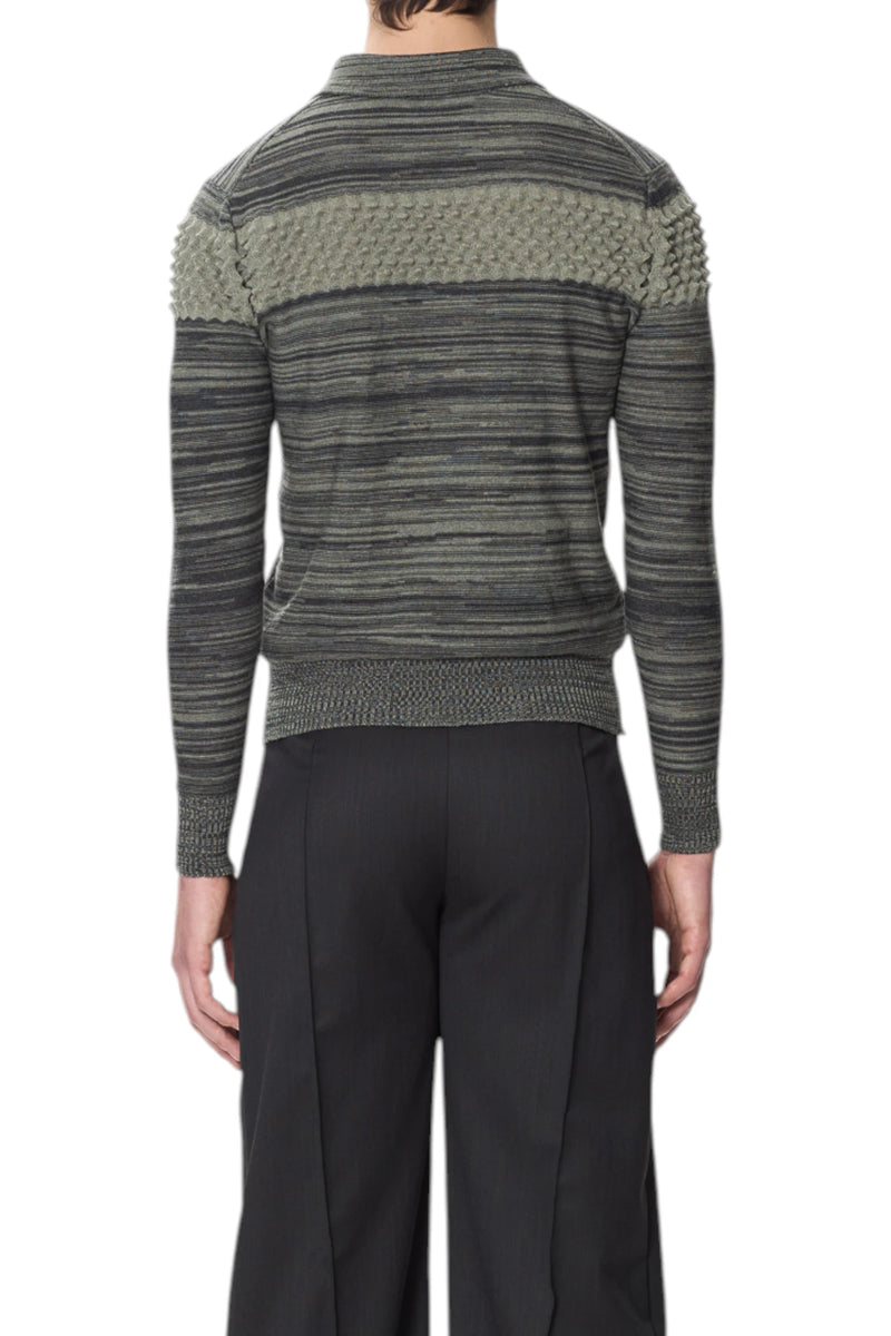 Chet Lo Collared Melange Polo With Mini Spikes