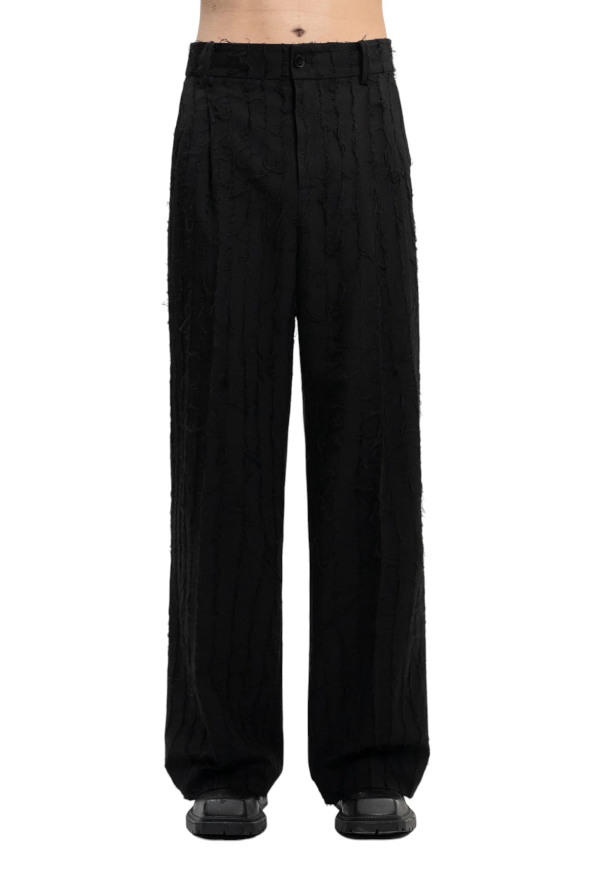 Feng Chen Wang Black Paneled Tailored Trousers With Fringe