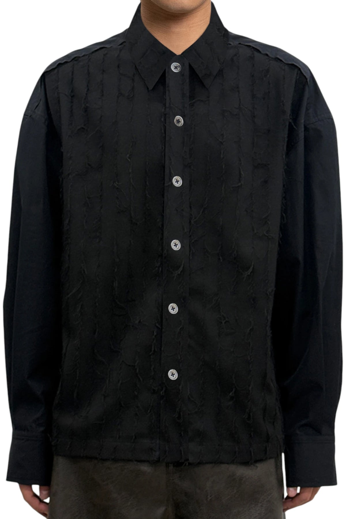 Feng Chen Wang Black Panelled Tailored Shirt With Fringe Detailing