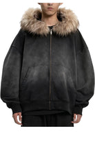 Feng Chen Wang Grey Washed Faux Fur-Trip Zip-Up Hoodie