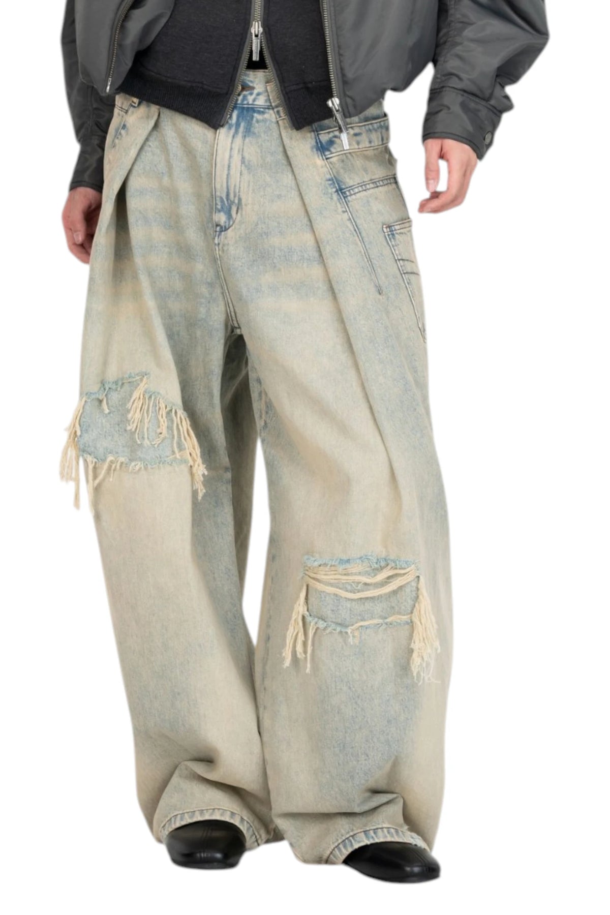 Feng Chen Wang Light Blue Washed Deconstructed Denim Pants