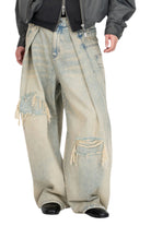 Feng Chen Wang Light Blue Washed Deconstructed Denim Pants
