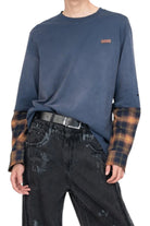 Feng Chen Wang Navy Gradient Washed Patchwork Long-Sleeve T-Shirt