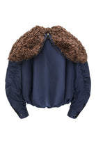 Feng Chen Wang Navy Nylon Jacket With Faux Fur Collar