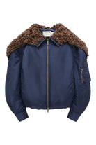 Feng Chen Wang Navy Nylon Jacket With Faux Fur Collar