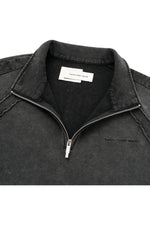 Feng Chen Wang Washed Stand Collar Top With Denim Trim