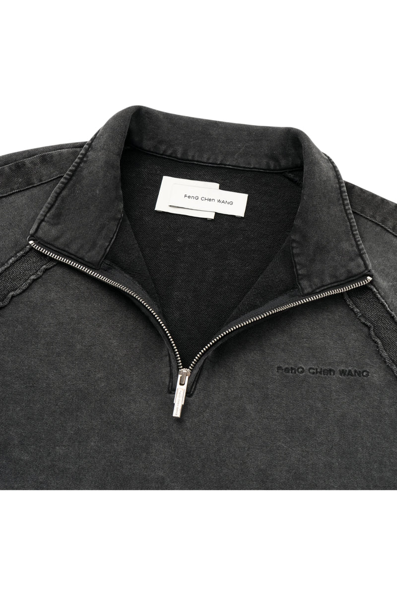 Feng Chen Wang Washed Stand Collar Top With Denim Trim