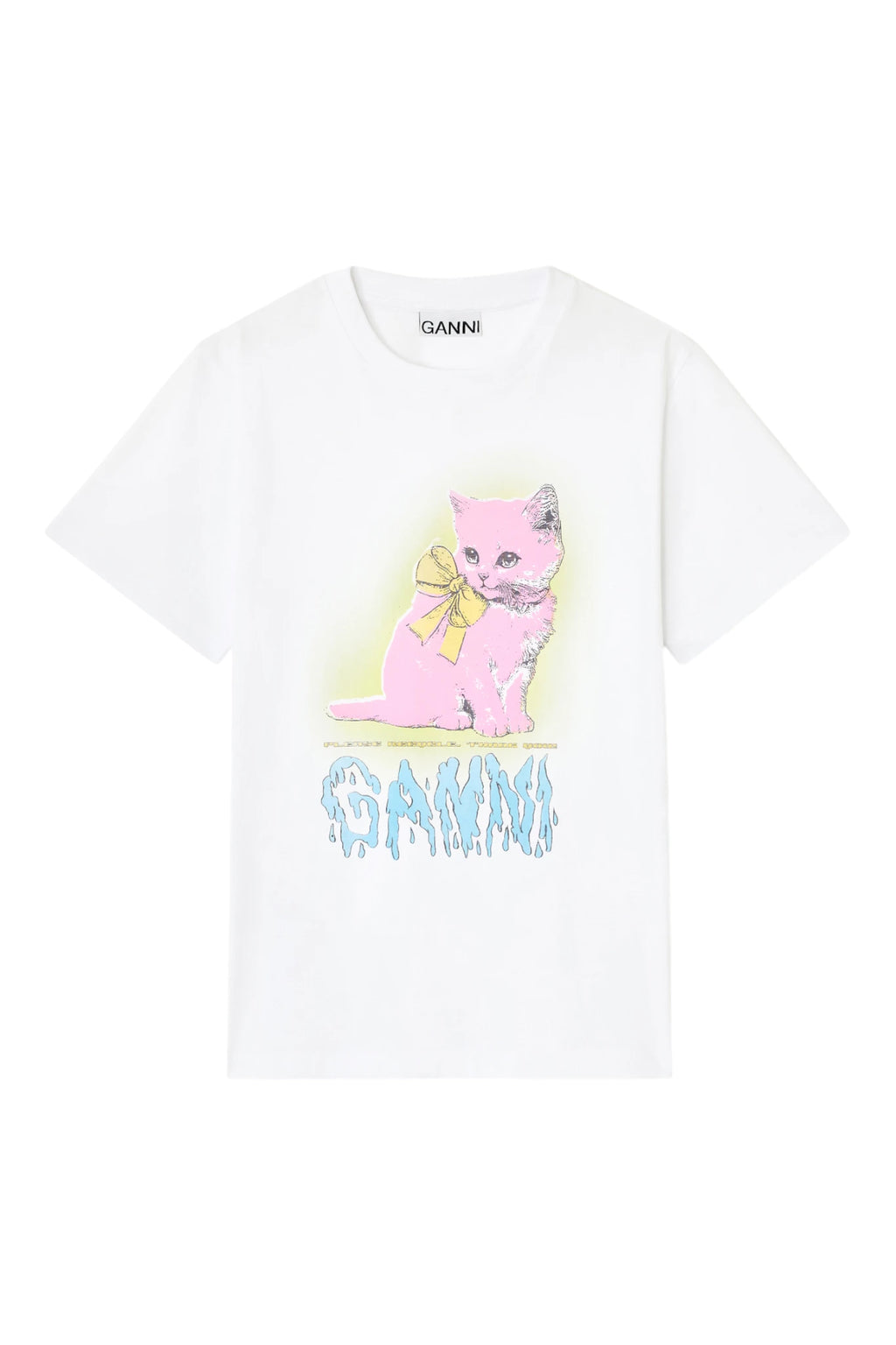 Ganni Basic Cotton Jersey Neon Kitty T-Shirt
