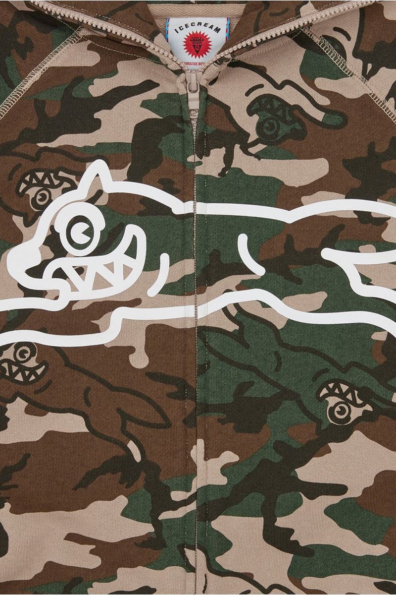 ICECREAM Running Dog Woodland Camo Zip Through Hood