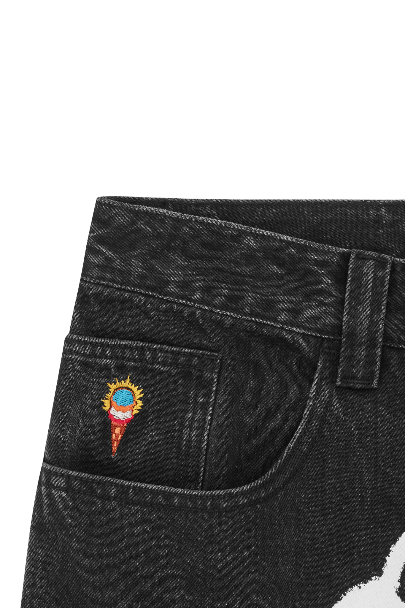 ICECREAM Spray Paint Running Dog Double Scoop Denim Pants