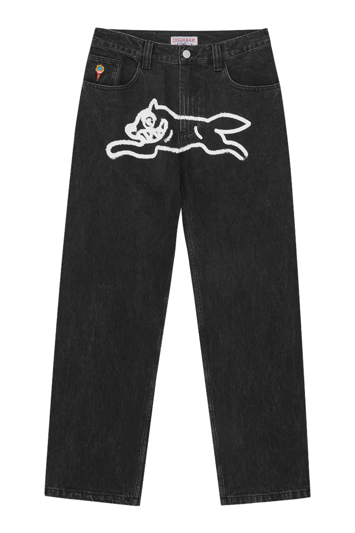 ICECREAM Spray Paint Running Dog Double Scoop Denim Pants