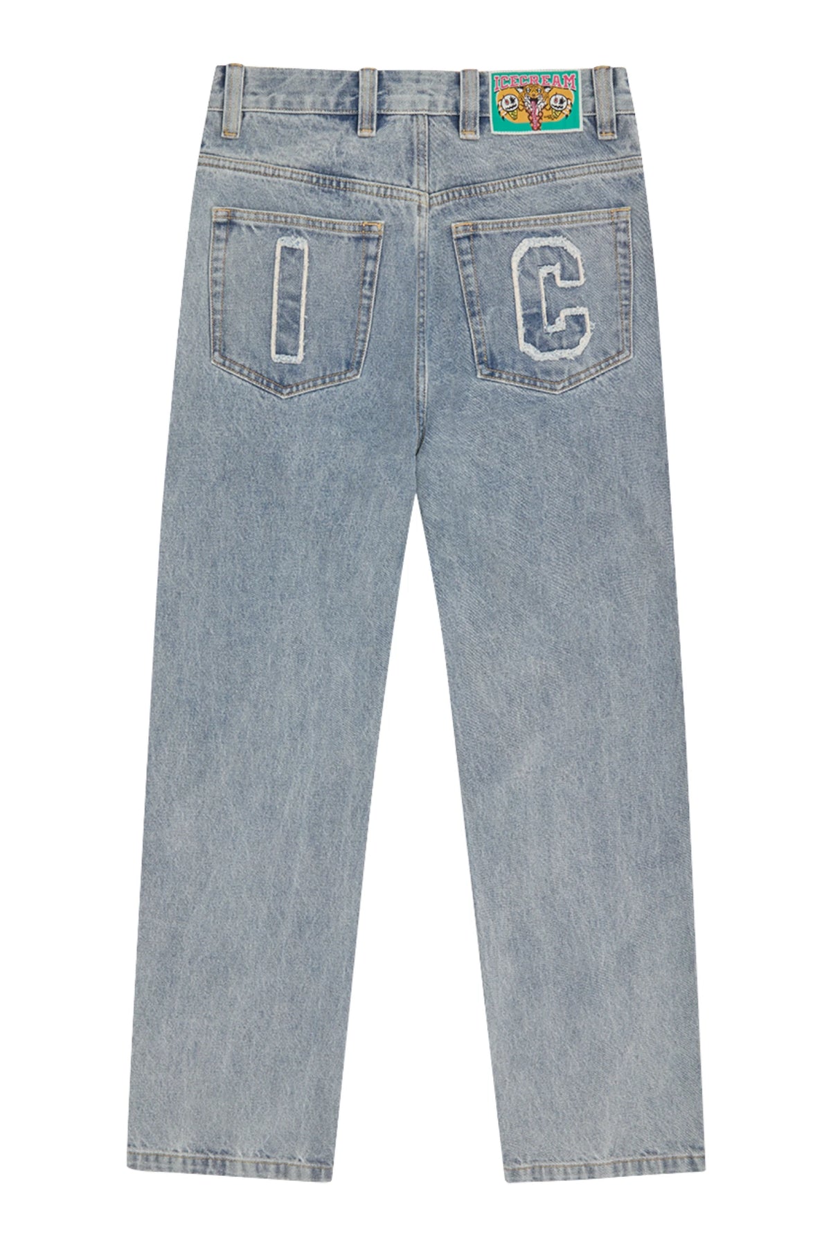 Icecream Applique Running Dog Double Scoop Denim Pants