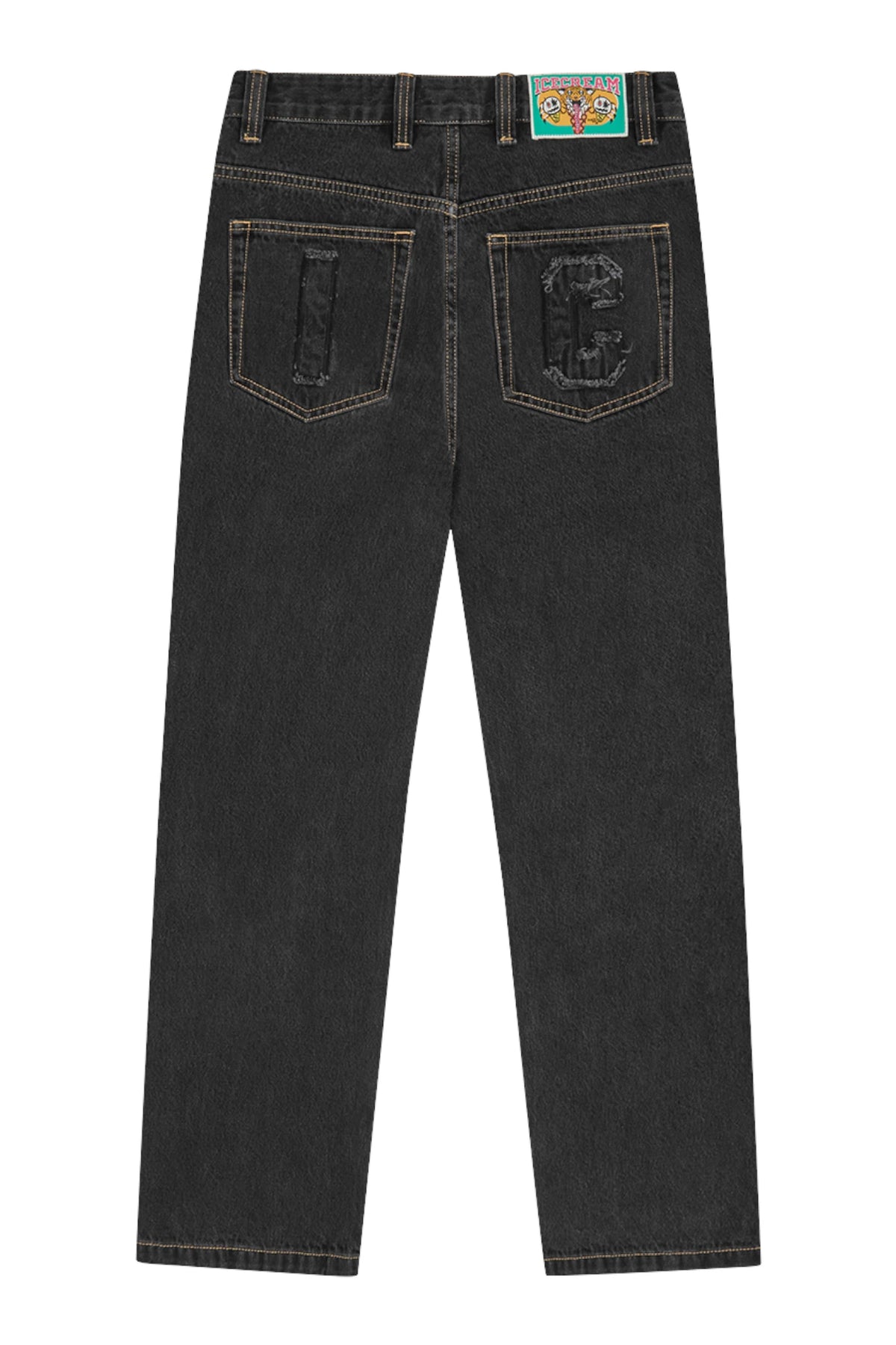 Icecream Applique Running Dog Double Scoop Denim Pants