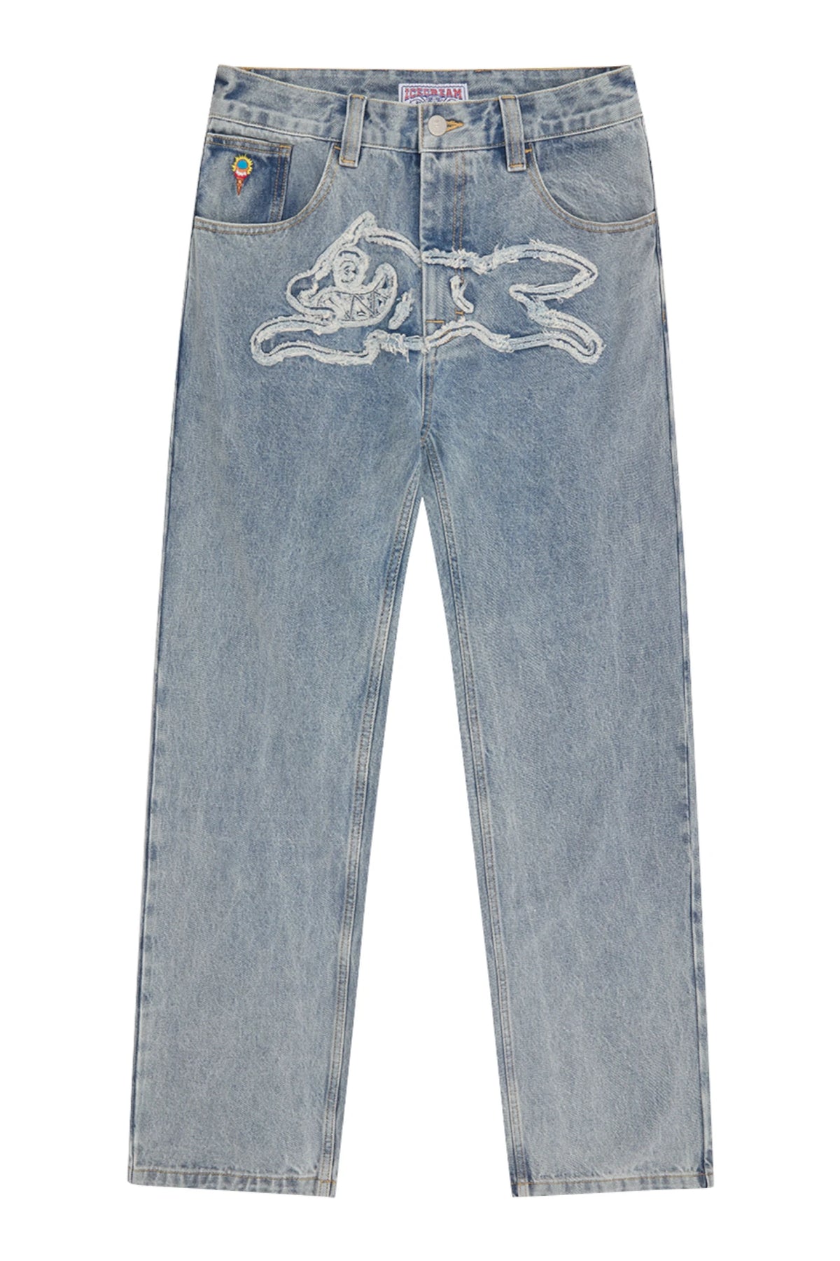 Icecream Applique Running Dog Double Scoop Denim Pants