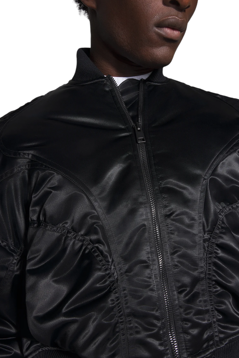 Mugler Black Satiny Bomber Jacket