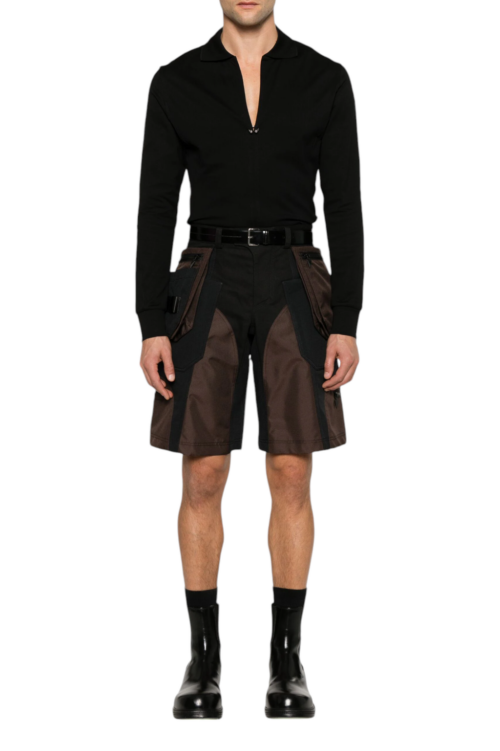 Mugler Black Technical Fabric Cargo Shorts