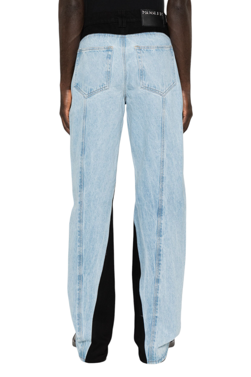 Mugler Blue Bi-Color Straight Leg Jeans