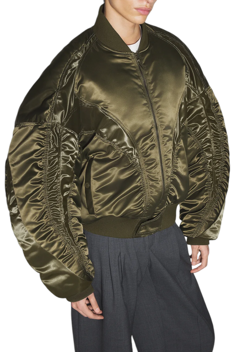 Mugler Military Green Satiny Bomber Jacket