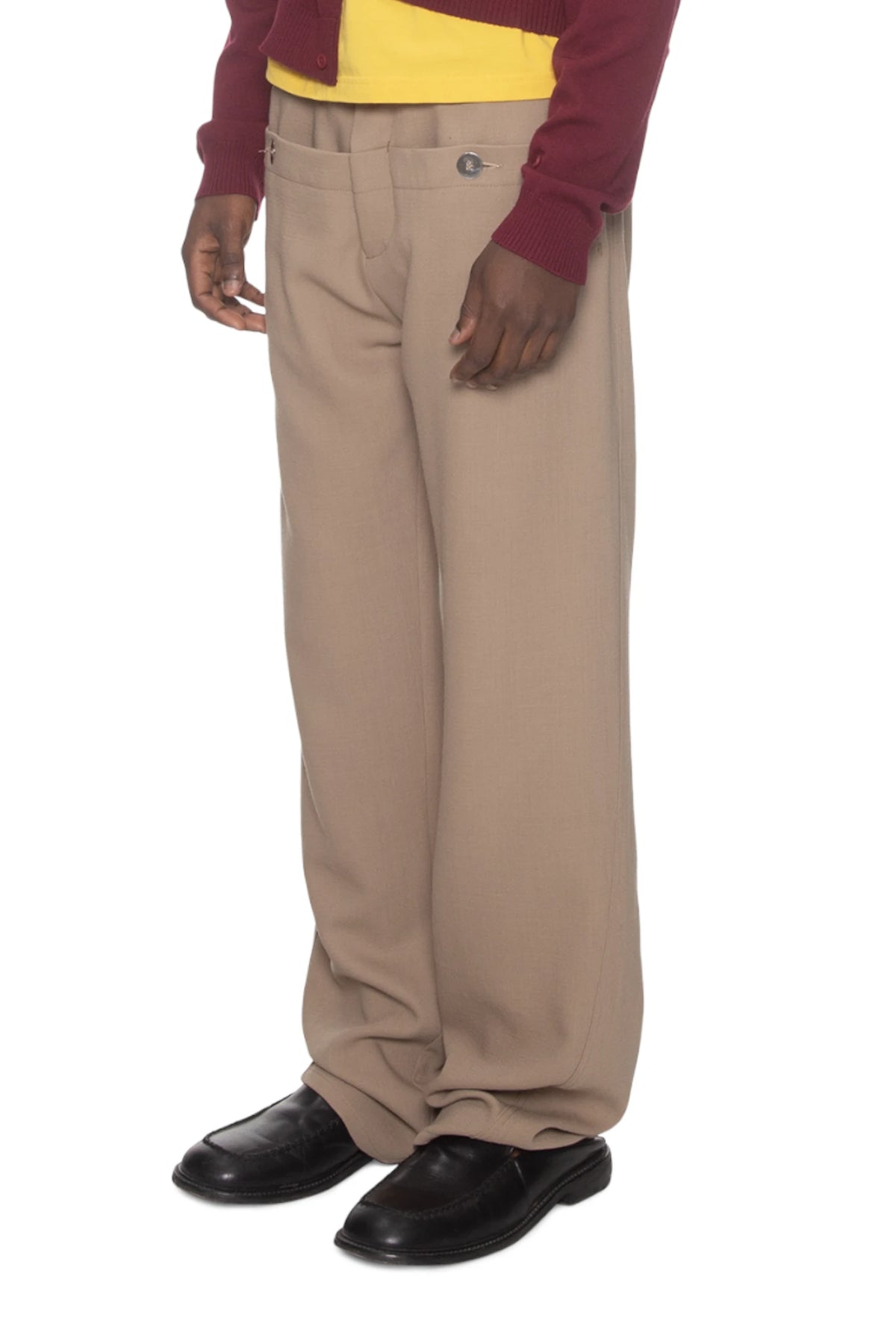 Spencer Badu Brown Button Wool Trouser