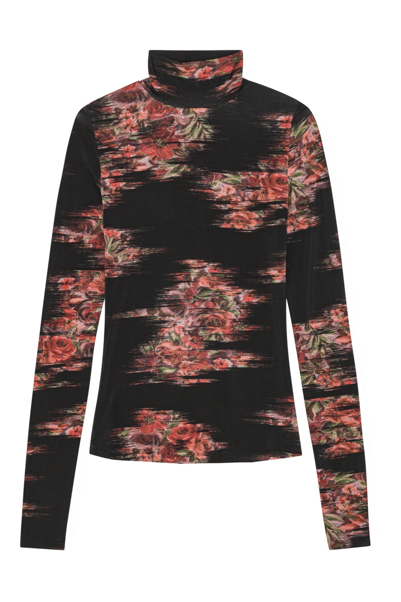 Ganni Printed Shiny Jersey Turtleneck