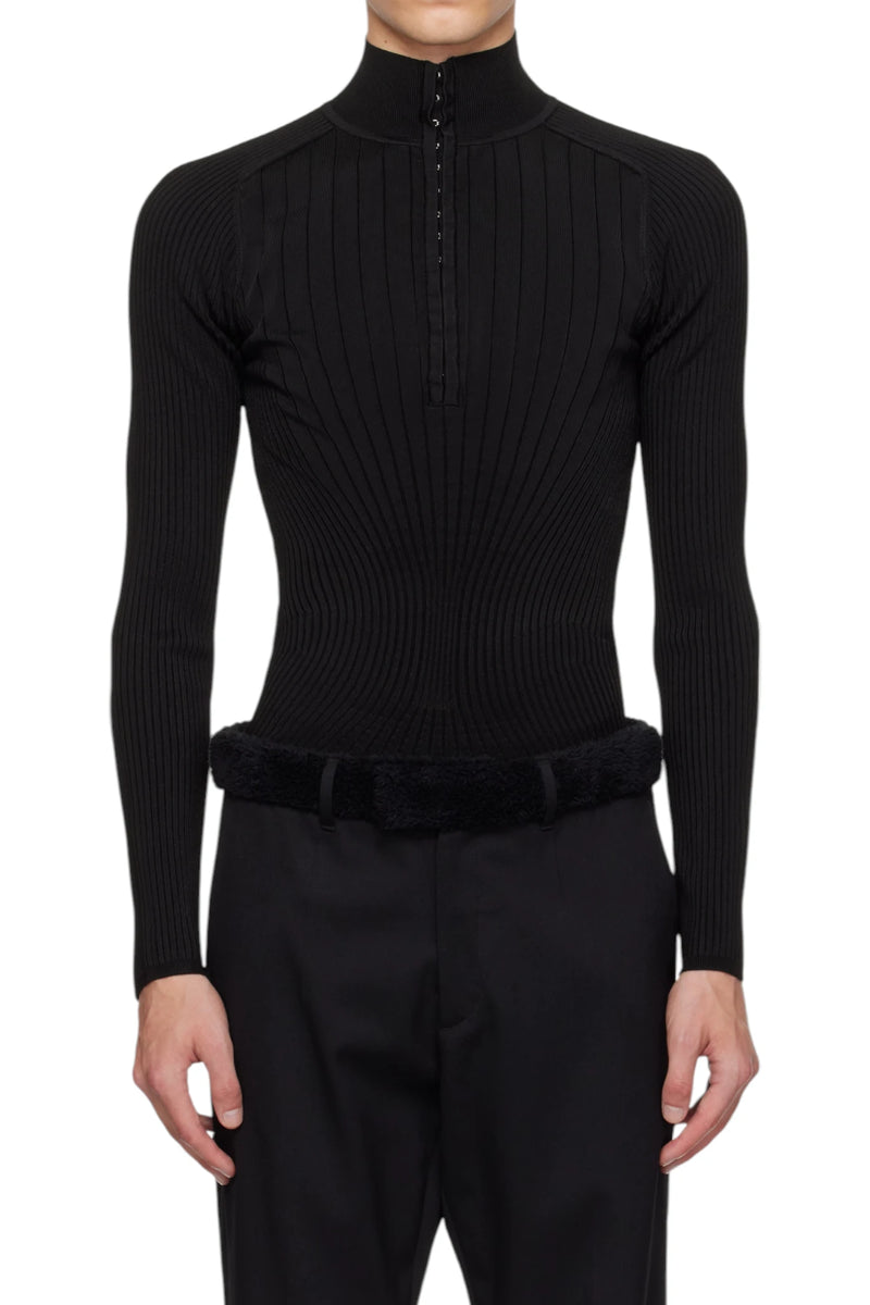 Mugler Hook-and-Eye Ribbed Top
