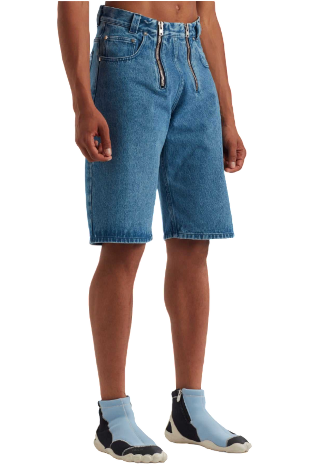 GMBH WIDE LEG DENIM SHORTS WITH DOUBLE ZIP